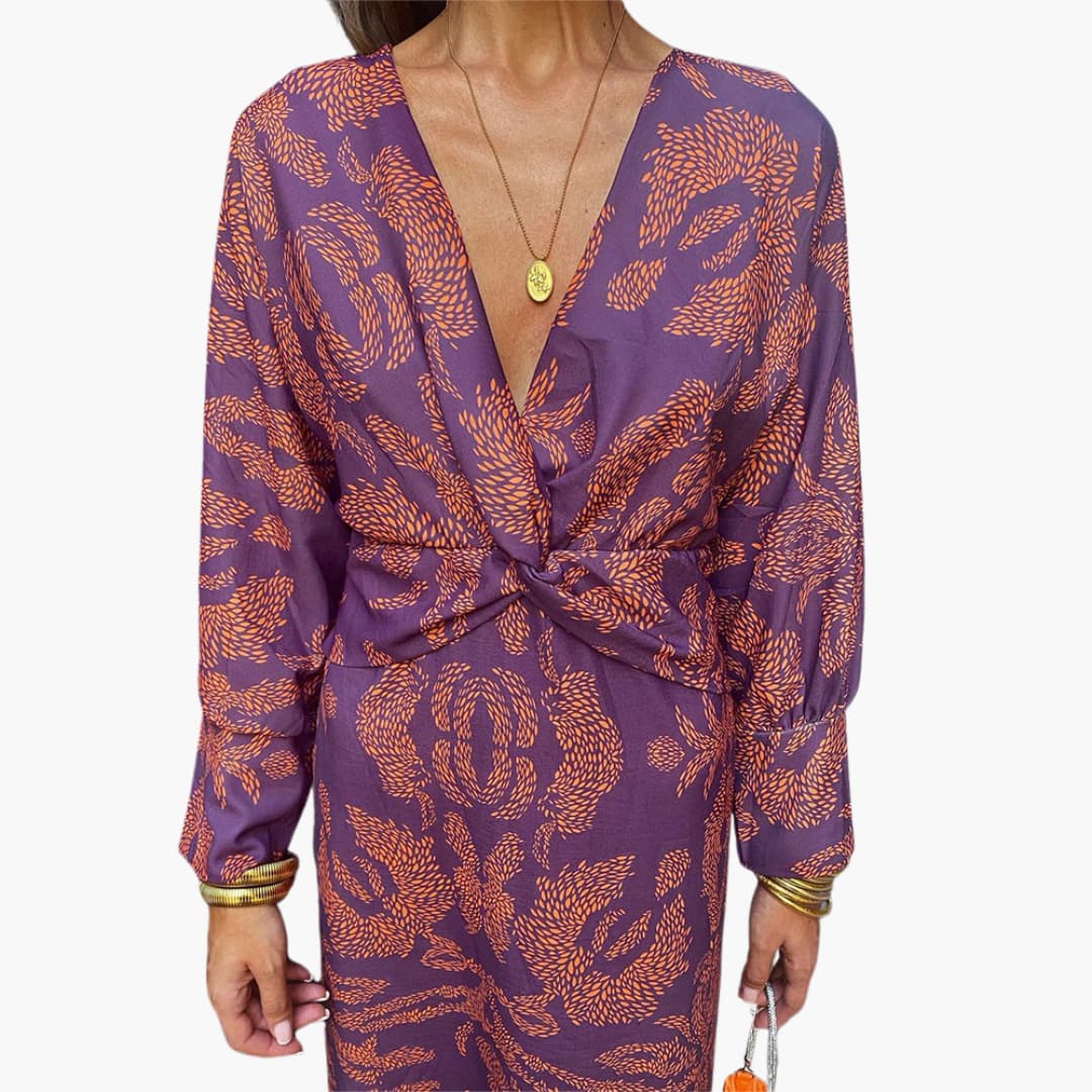 Midikleid für Damen - Blumenmuster, Langarm & V-Ausschnitt - Image 11