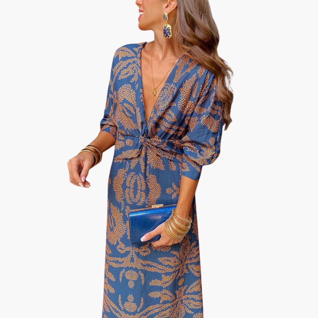 Midikleid für Damen - Blumenmuster, Langarm & V-Ausschnitt - Image 2
