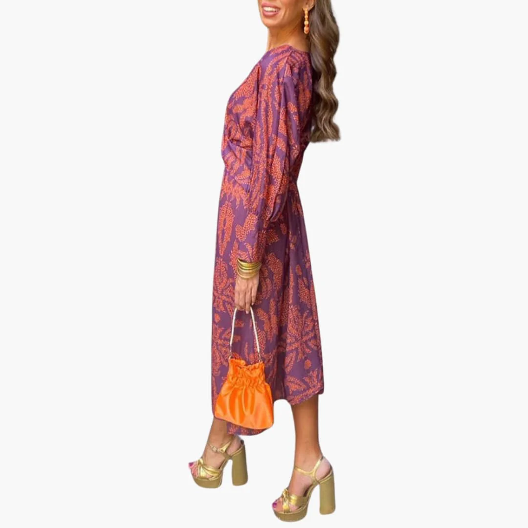 Midikleid für Damen - Blumenmuster, Langarm & V-Ausschnitt - Image 6