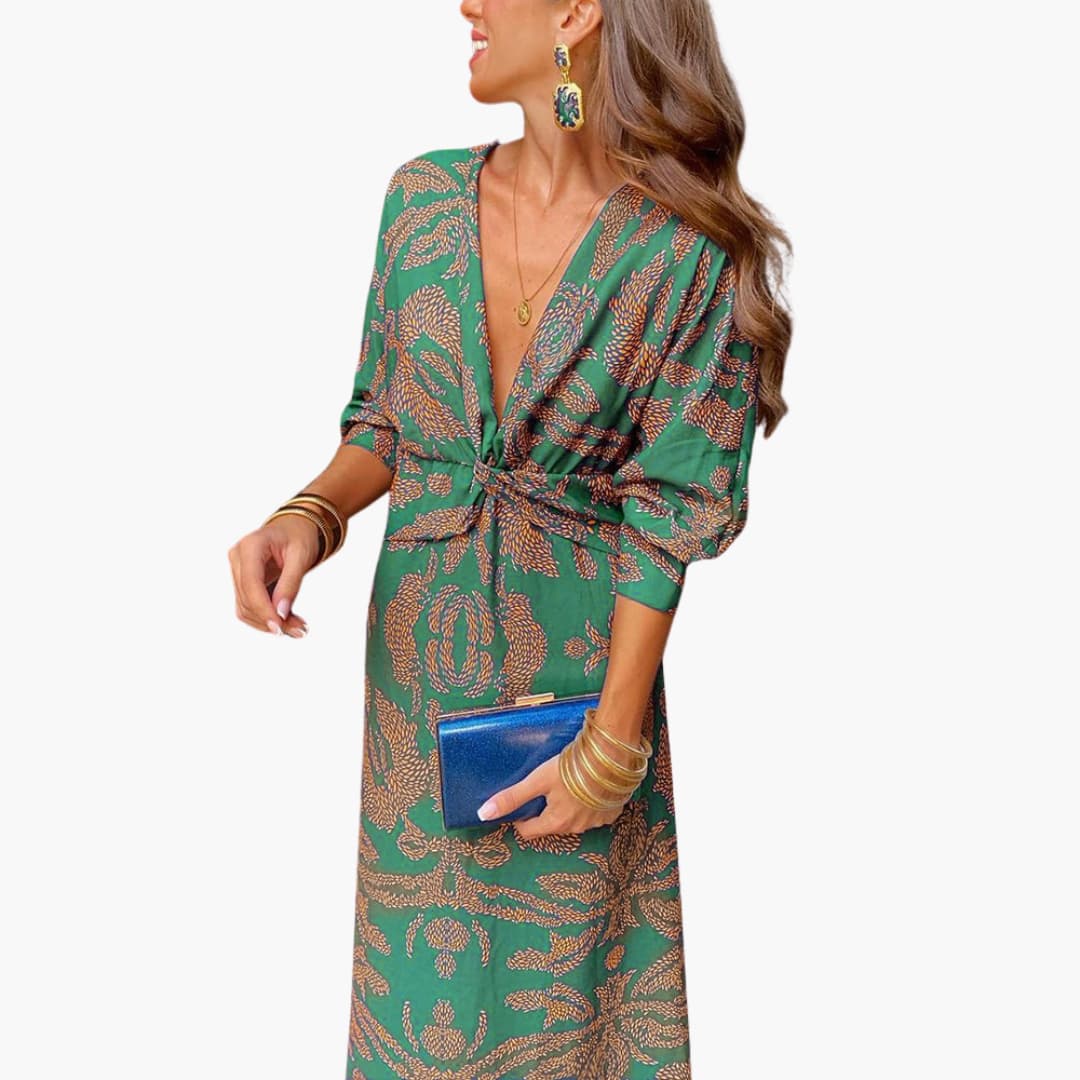 Midikleid für Damen - Blumenmuster, Langarm & V-Ausschnitt - Image 7