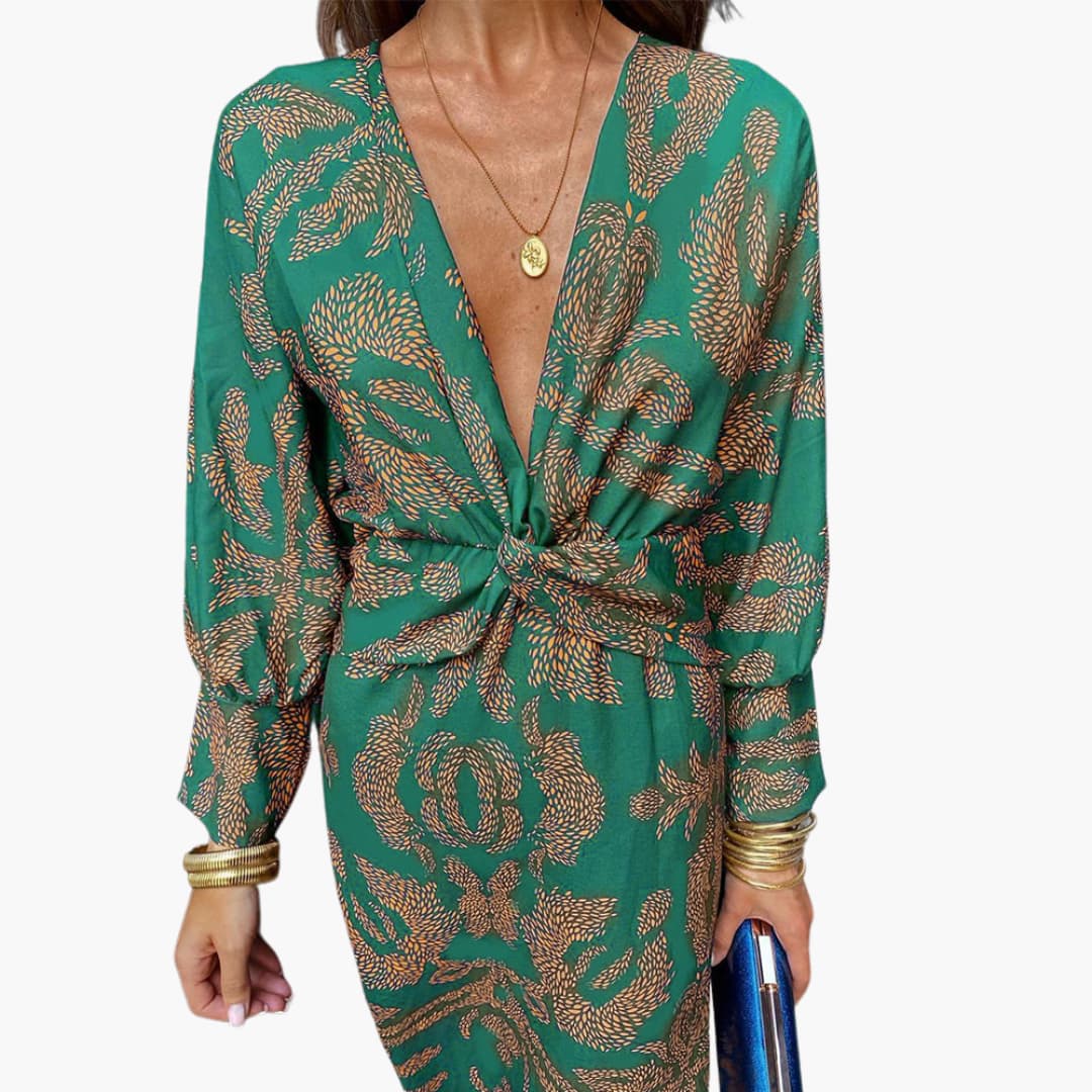 Midikleid für Damen - Blumenmuster, Langarm & V-Ausschnitt - Image 8