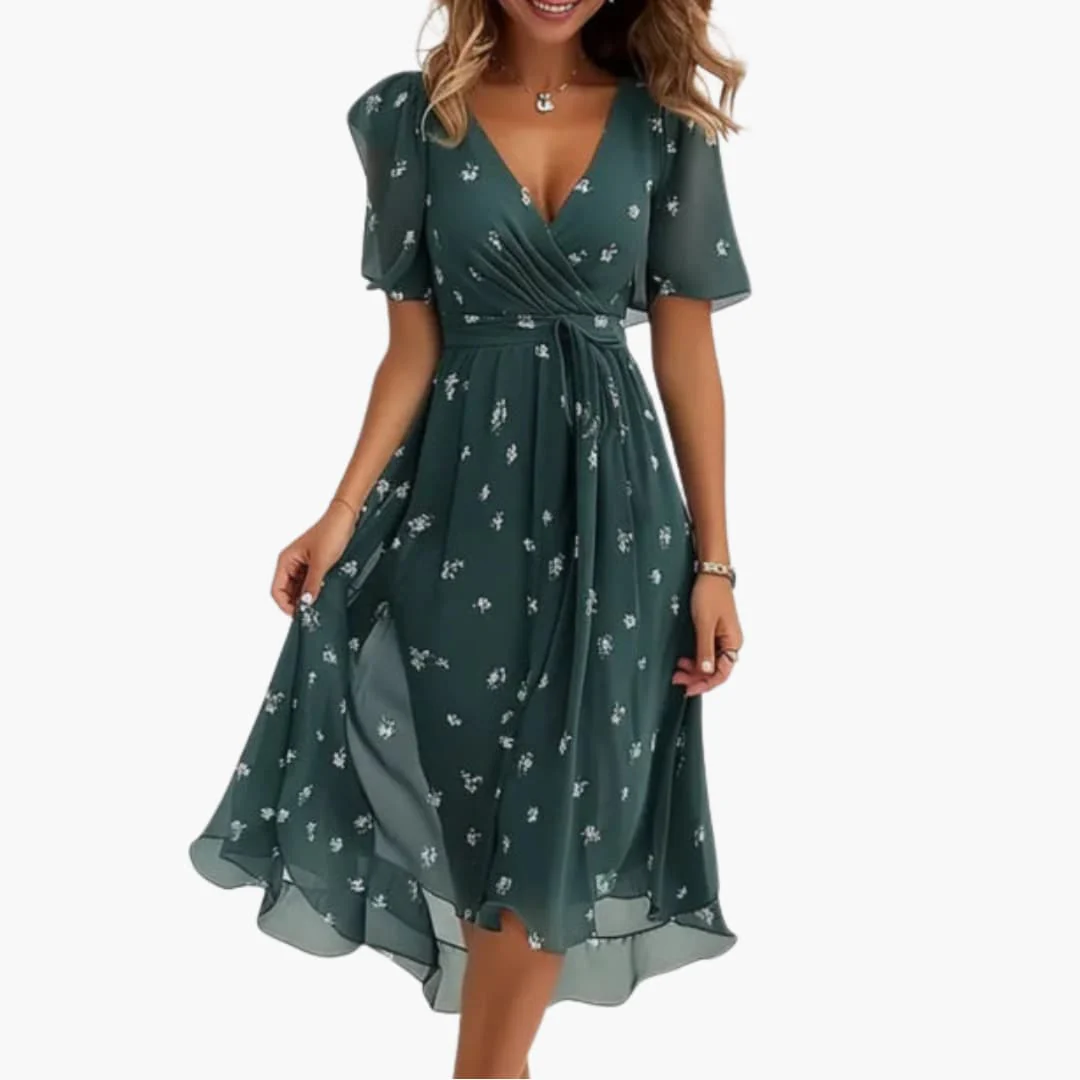 Midikleid für Damen - Elegant, Blumenmuster & V-Ausschnitt - Image 2