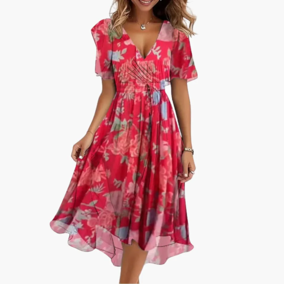 Midikleid für Damen - Elegant, Blumenmuster & V-Ausschnitt - Image 3