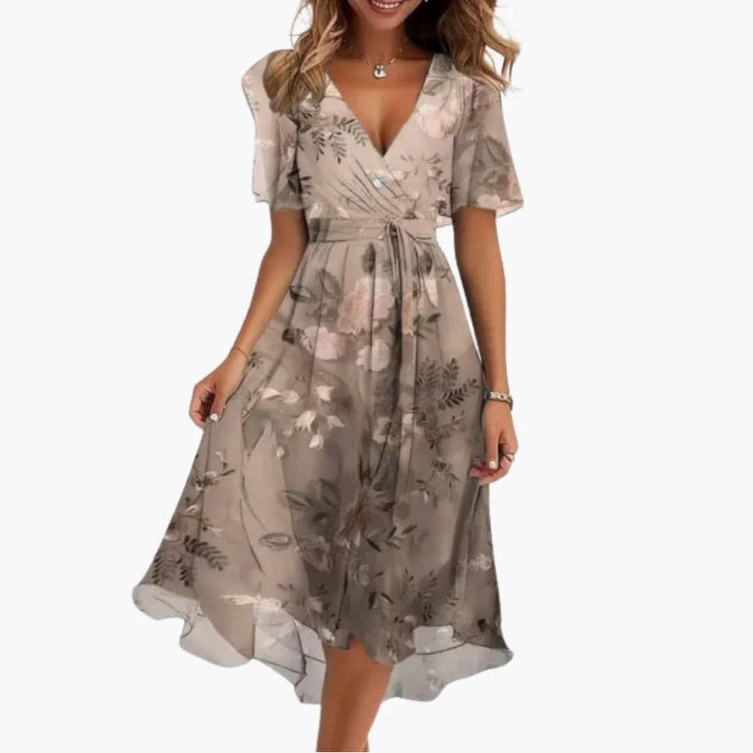 Midikleid für Damen - Elegant, Blumenmuster & V-Ausschnitt - Image 4