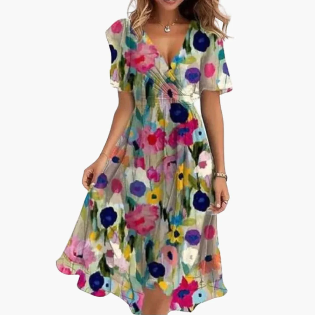 Midikleid für Damen - Elegant, Blumenmuster & V-Ausschnitt - Image 5