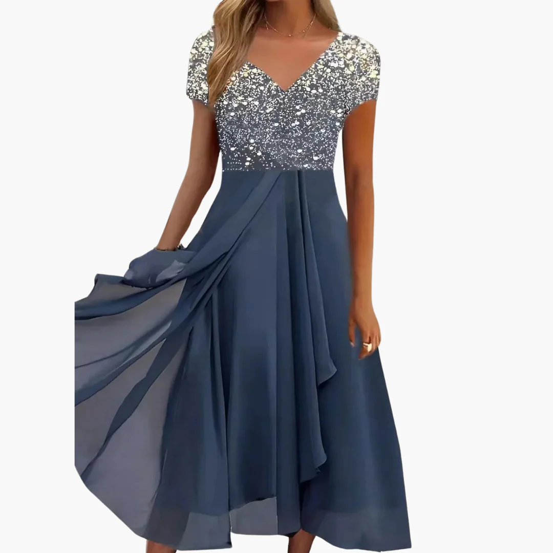 Midikleid für Damen - Elegant mit Pailletten & Chiffonrock - Image 4