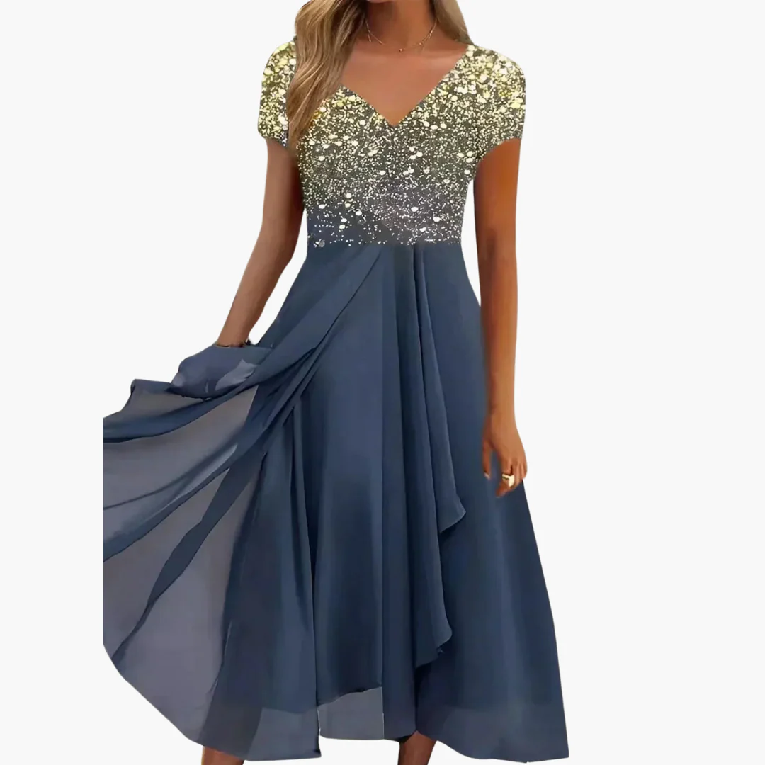 Midikleid für Damen - Elegant mit Pailletten & Chiffonrock - Image 5