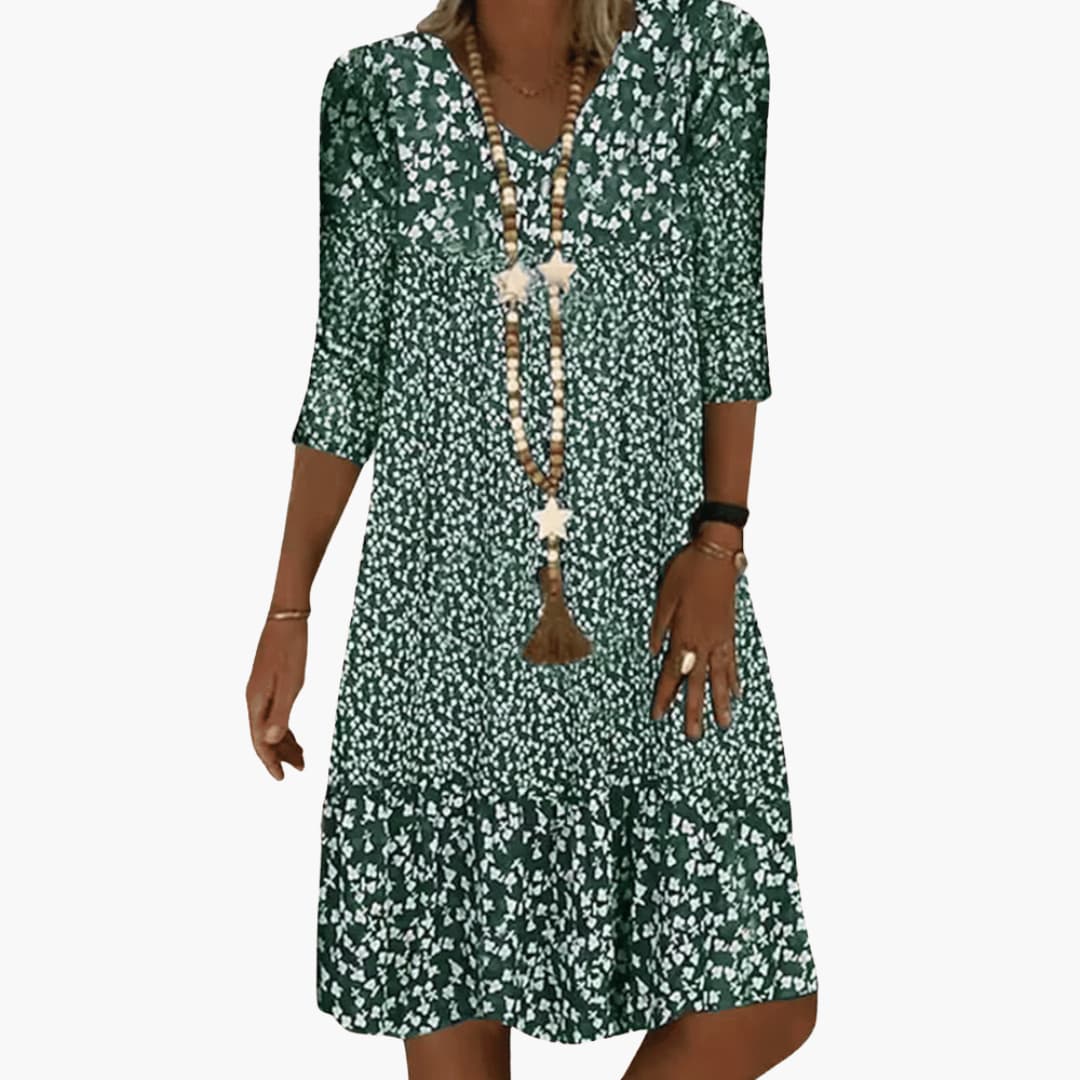 Midikleid für Damen - Locker, Blumenmuster & V-Ausschnitt - Image 3