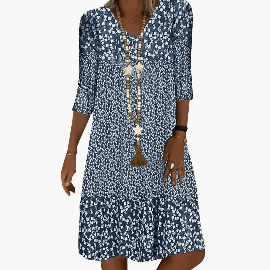 Midikleid für Damen - Locker, Blumenmuster & V-Ausschnitt - Image 4
