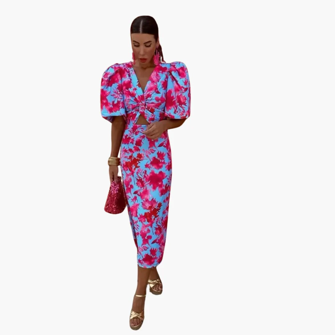 Midikleid mit Puffärmeln - Elegantes Damen Sommeroutfit - Image 2