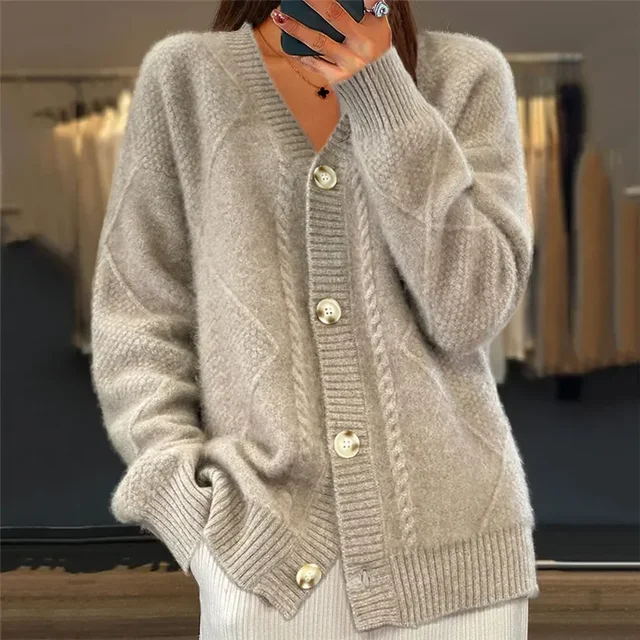 Mila – Damen Cashmere Strickjacke Mit Knopfleiste - Image 2