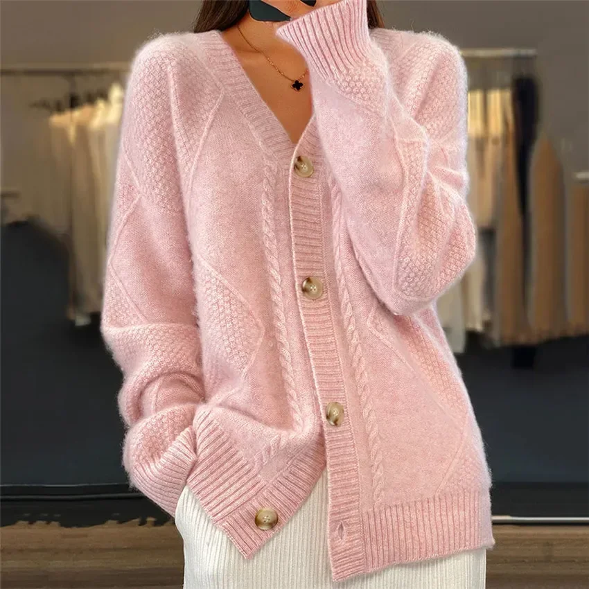 Mila – Damen Cashmere Strickjacke Mit Knopfleiste - Image 3