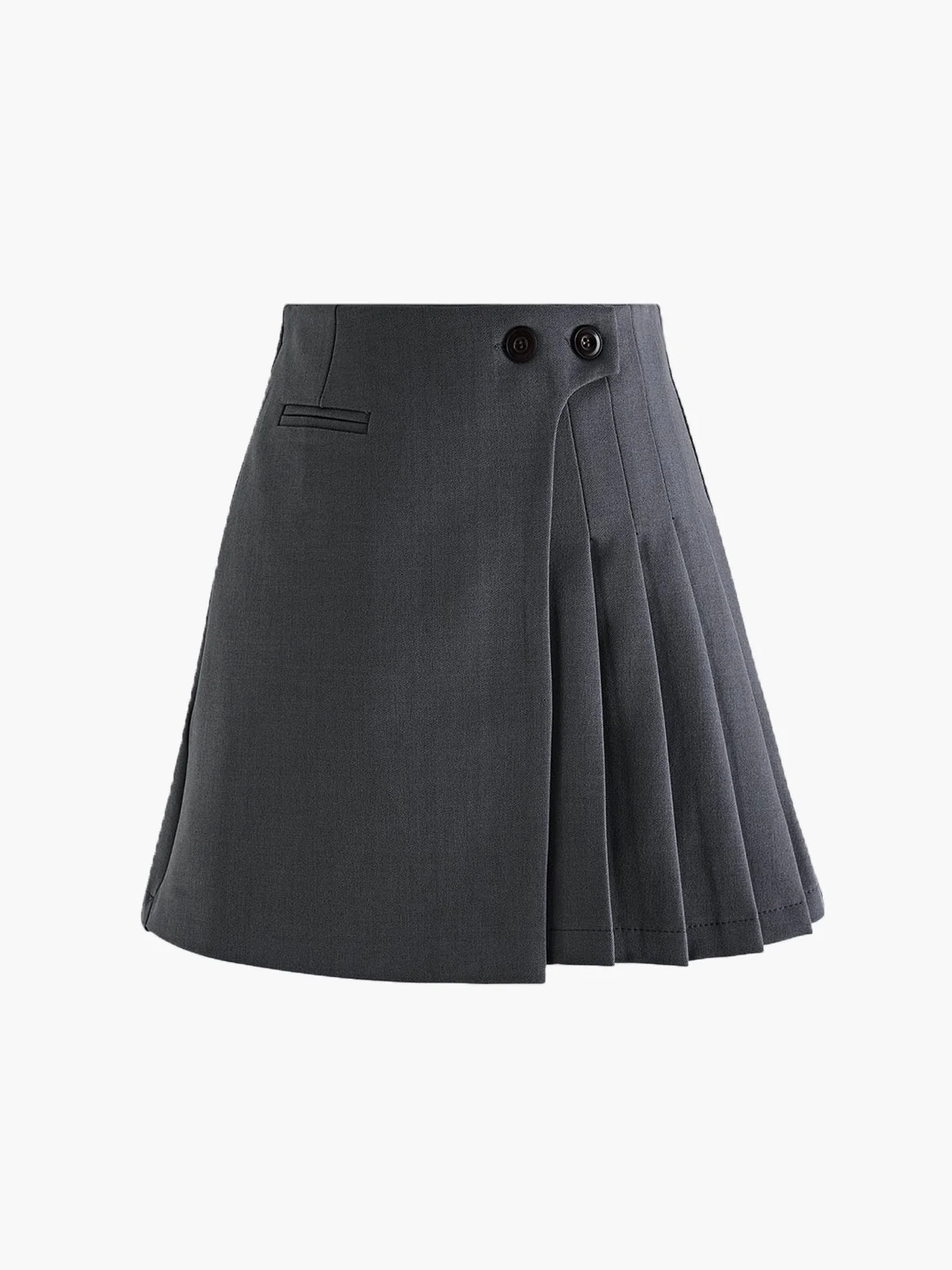 Mila | Faltenrock in Wolloptik mit High Waist & Knopfdetails - Image 6