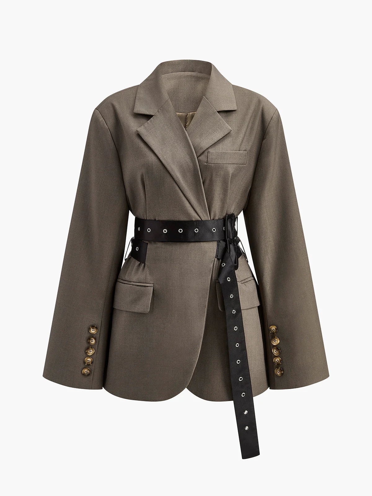 Mila | Oversized Blazer mit Taillengürtel in Oliv - Image 4