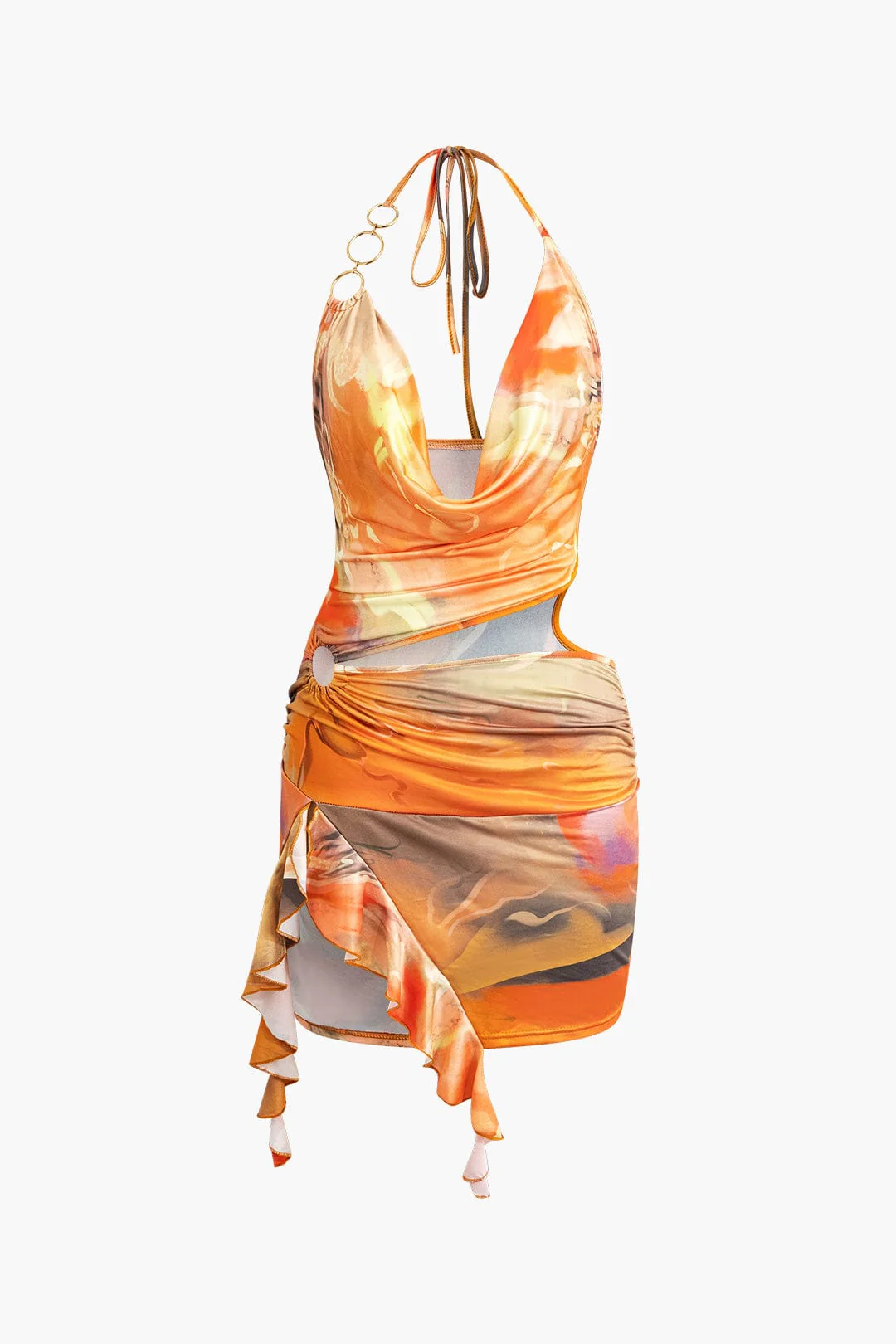 Mira | Asymmetrischer Seitenschlitz Neckholder-Minikleid mit Kunstdruck - Image 10