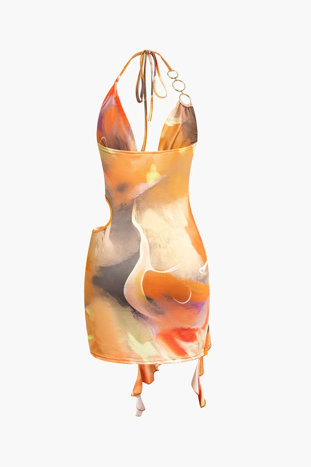 Mira | Asymmetrischer Seitenschlitz Neckholder-Minikleid mit Kunstdruck - Image 2