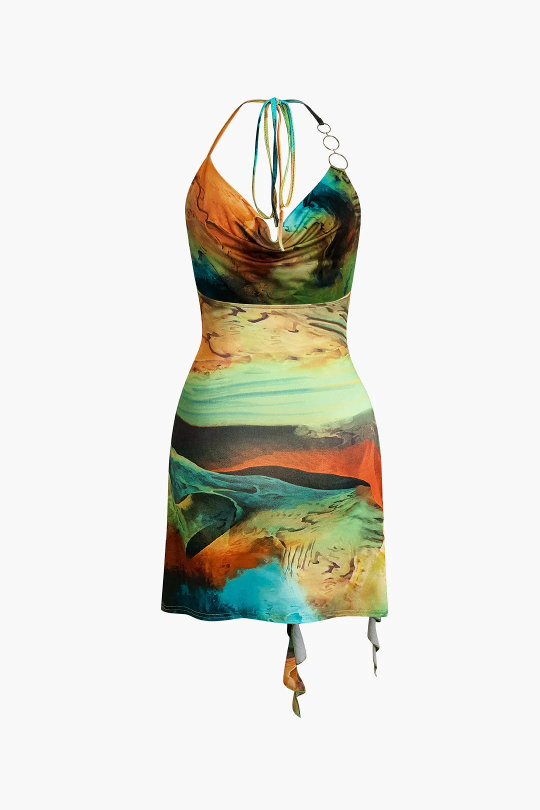 Mira | Asymmetrischer Seitenschlitz Neckholder-Minikleid mit Kunstdruck - Image 4