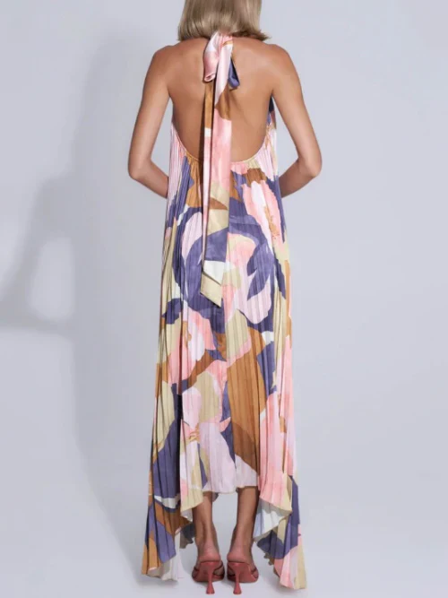 Mirelda – Neckholder-Maxikleid mit abstraktem Print und Plissee - Image 3
