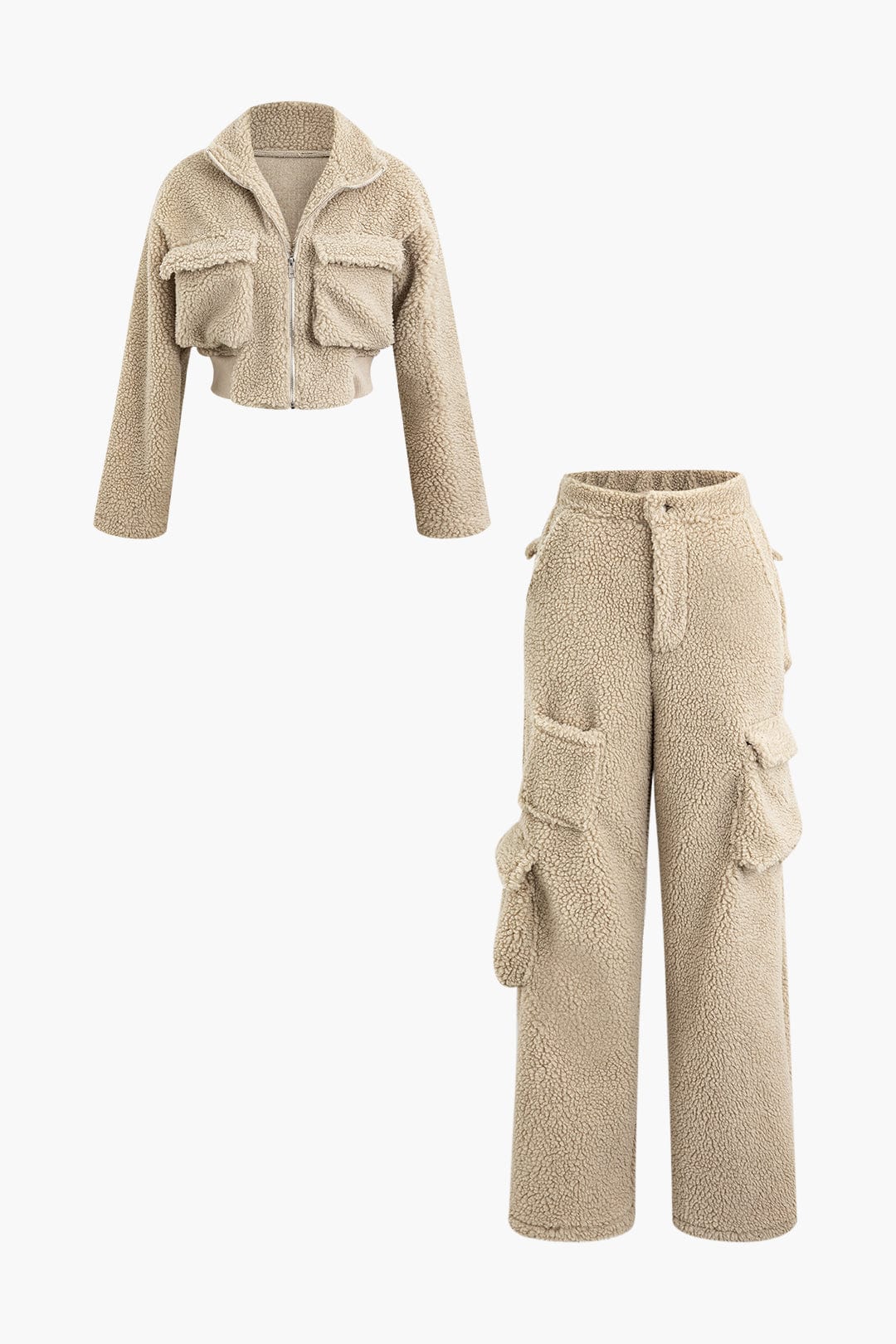 Misha | Teddy-Zweiteiler mit Cargohose & Cropped-Jacke - Image 12