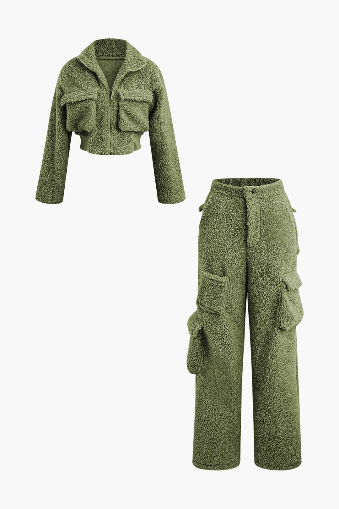 Misha | Teddy-Zweiteiler mit Cargohose & Cropped-Jacke - Image 13