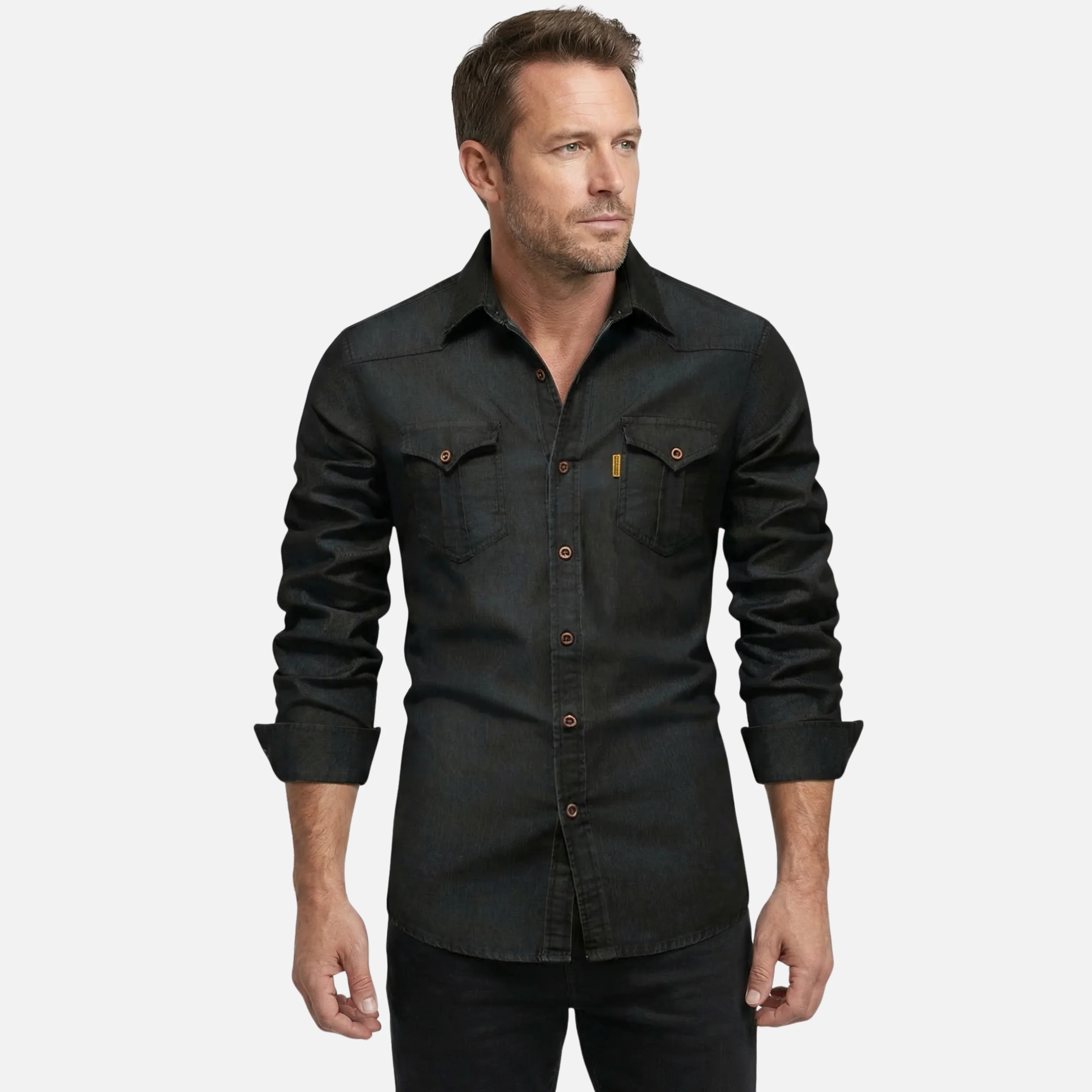 Peter | Herren Modernes Denim-Hemd Langarm Brusttaschen – Denim Hemd Herren