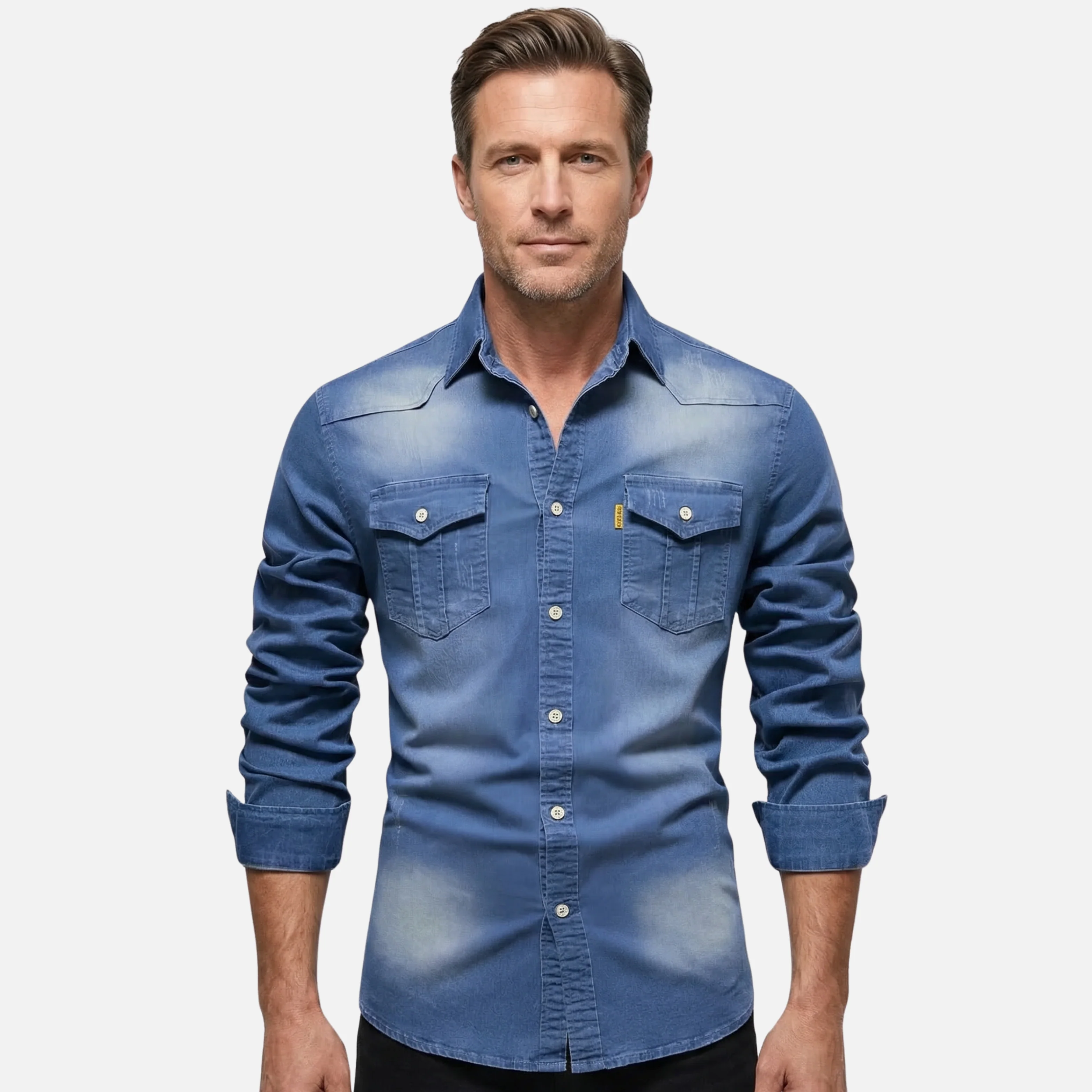 Peter | Herren Modernes Denim-Hemd Langarm Brusttaschen – Denim Hemd Herren - Image 2