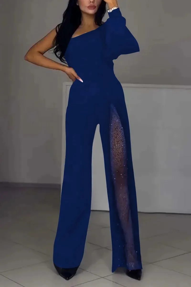Modischer und sexy Damen Jumpsuit mit abfallenden Schultern und hohem Schlitz - Image 3