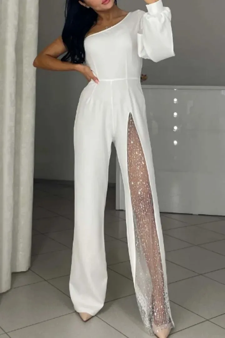 Modischer und sexy Damen Jumpsuit mit abfallenden Schultern und hohem Schlitz - Image 4