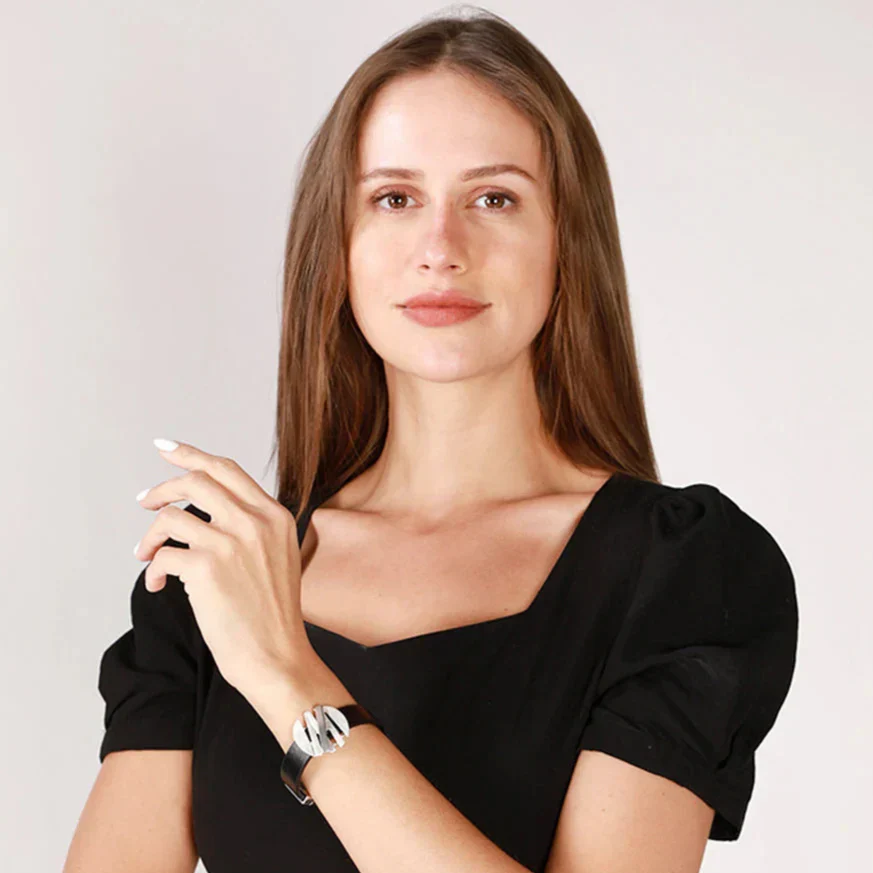 Modisches Damen Armband mit Magnetverschluss aus Leder und Metall - Image 6