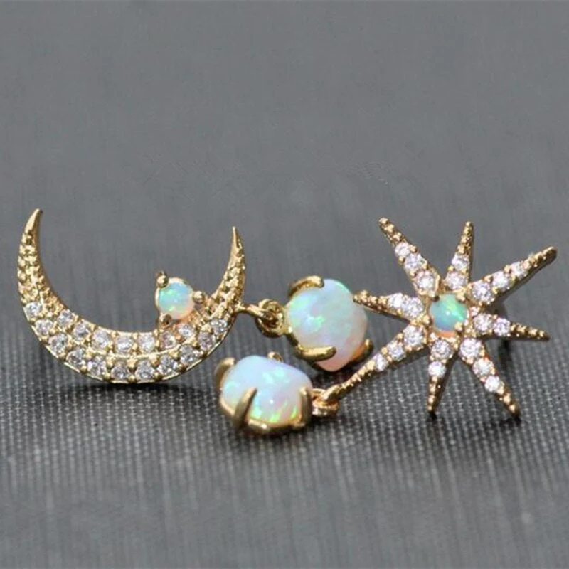 Mond- und Stern-Ohrringe aus Gold und Opal - Image 2
