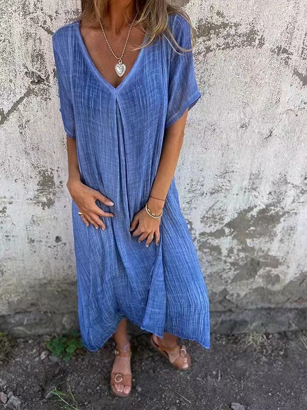 Nadine- Leinen V-ausschnitt Midi Kleid - Image 3