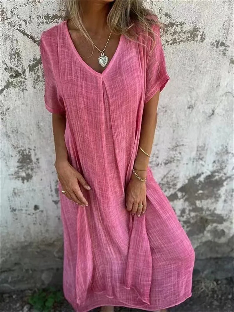 Nadine- Leinen V-ausschnitt Midi Kleid - Image 5
