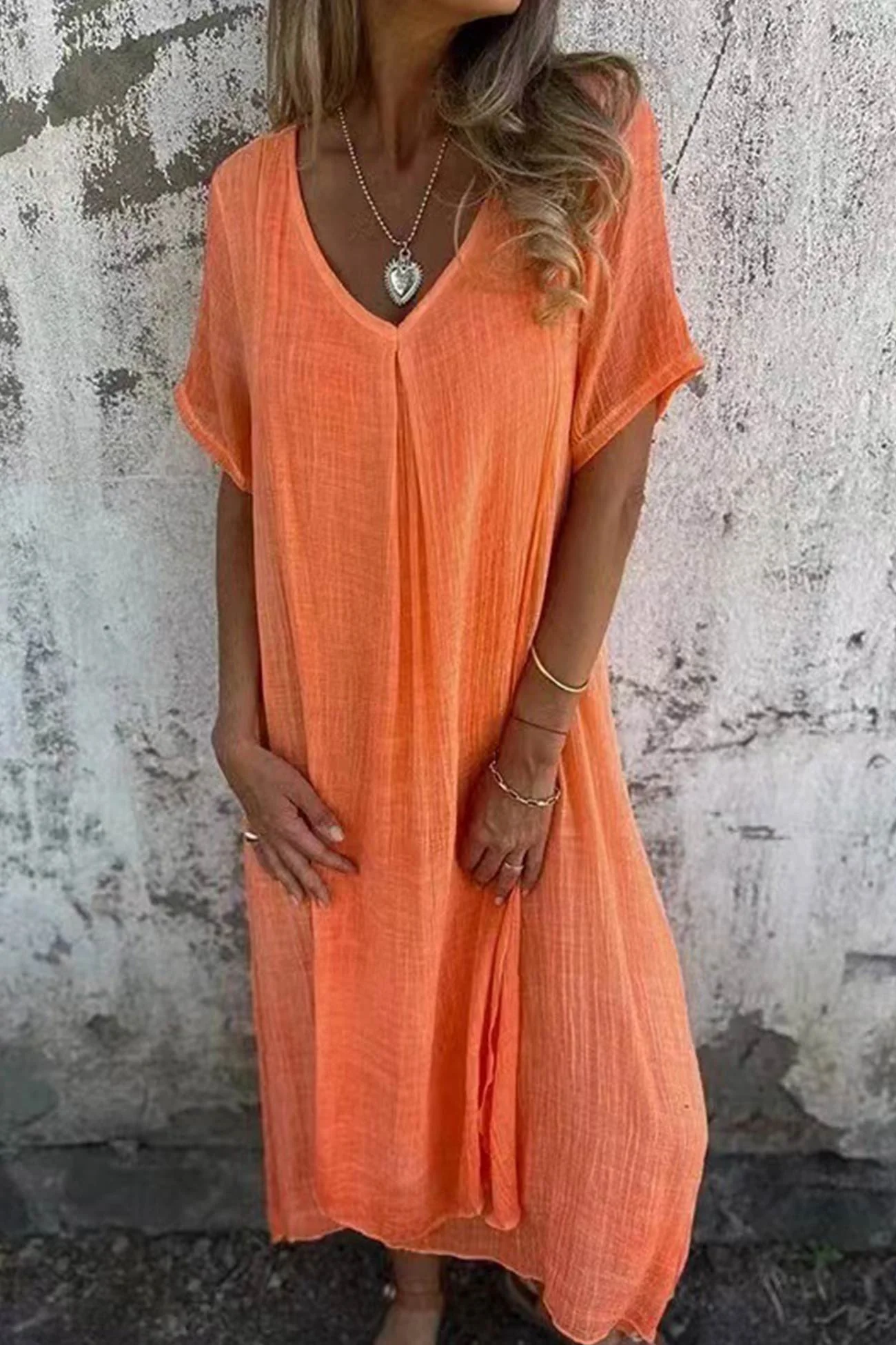 Nadine- Leinen V-ausschnitt Midi Kleid - Image 6