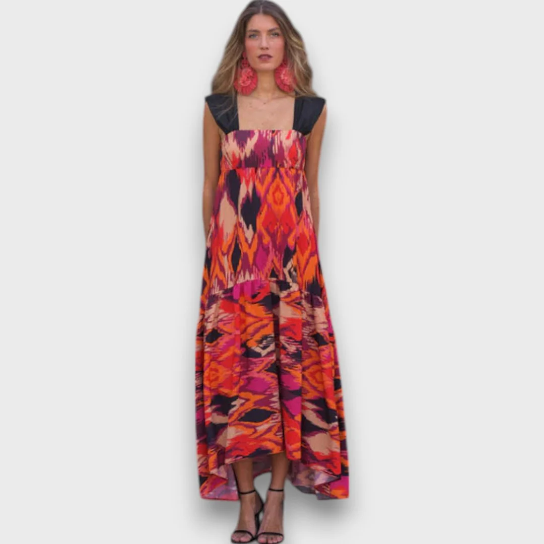 Naiara – Maxikleid mit Ethno-Print und Statement-Trägern - Image 2