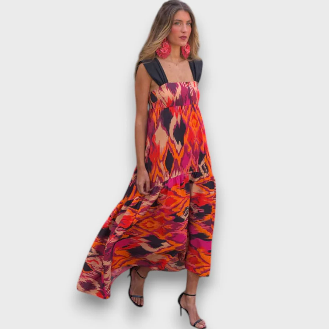 Naiara – Maxikleid mit Ethno-Print und Statement-Trägern - Image 4
