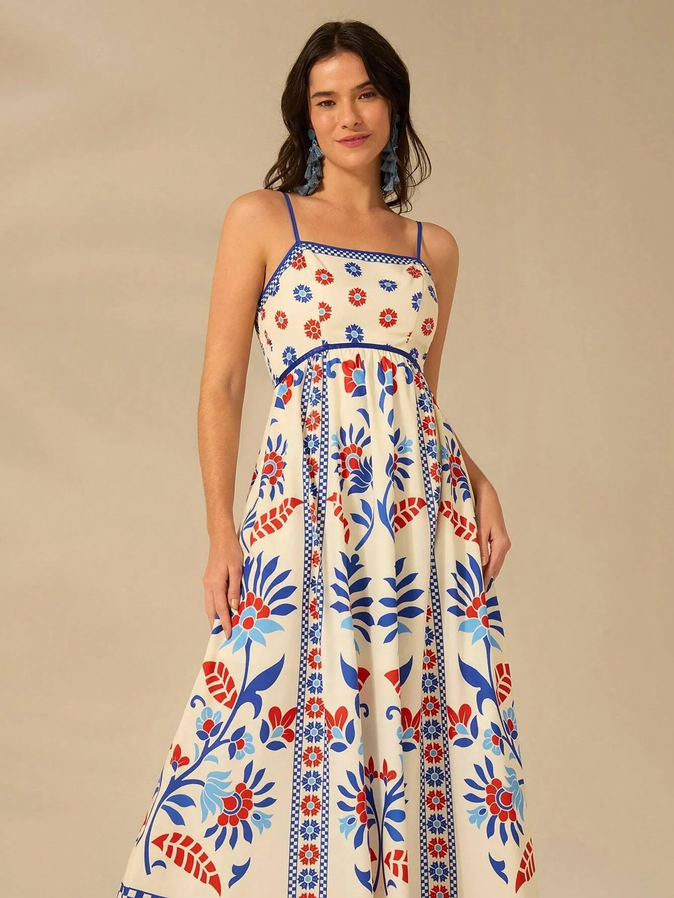 Nancy | Langes Bedrucktes Kleid mit schmalen Trägern - Image 3