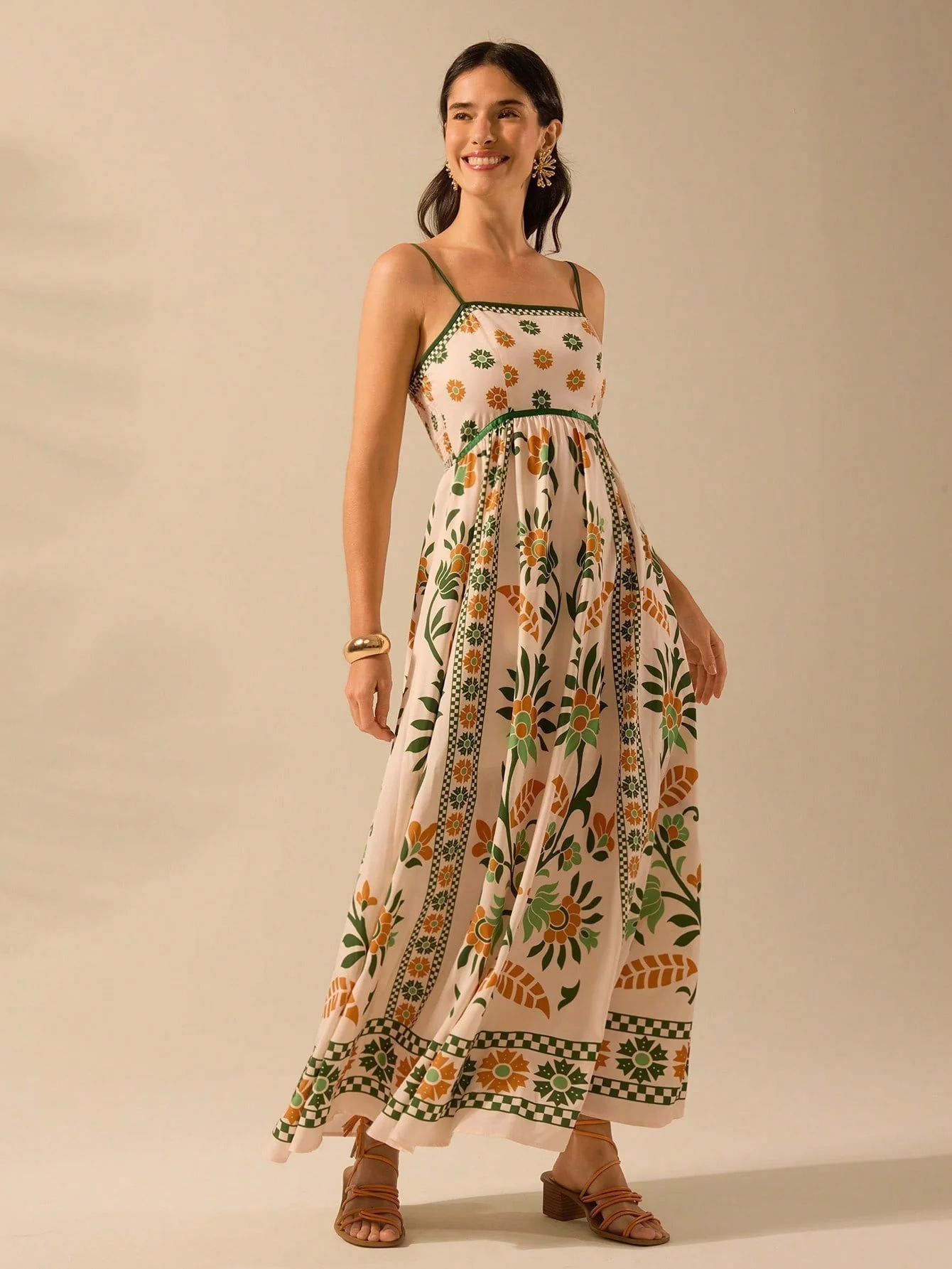Nancy | Langes Bedrucktes Kleid mit schmalen Trägern - Image 5