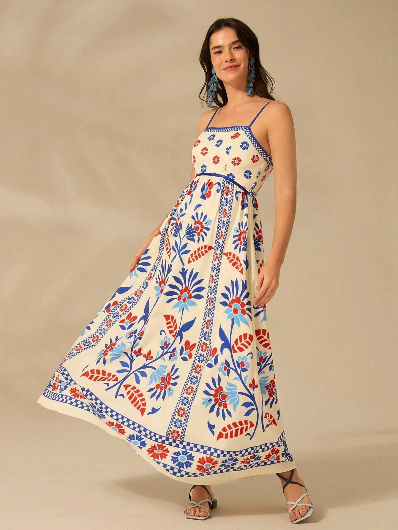 Nancy | Langes Bedrucktes Kleid mit schmalen Trägern - Image 6