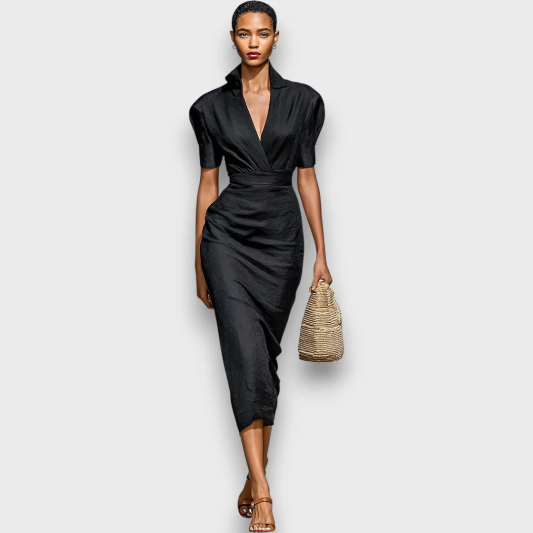 Nareen – Midikleid aus gestreiftem Samt mit Kragen - Image 2