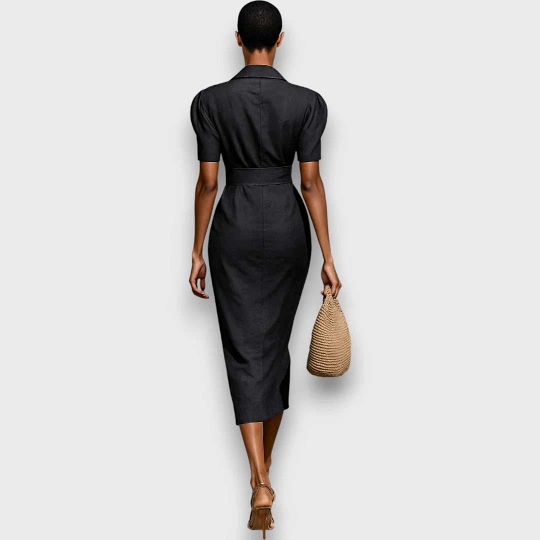 Nareen – Midikleid aus gestreiftem Samt mit Kragen - Image 3