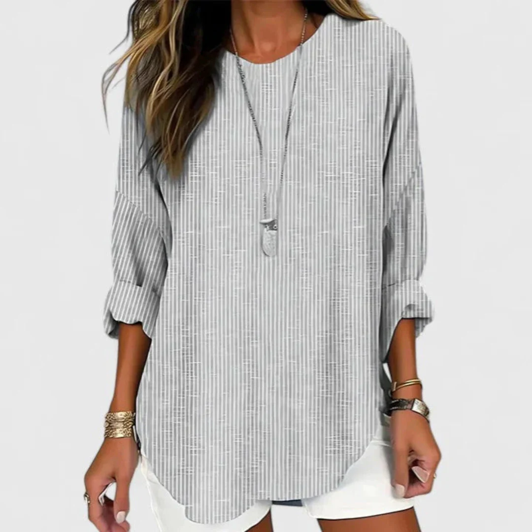 Natascha | Damen Gestreifte Locker Geschnittene Bluse Shorts - Image 3