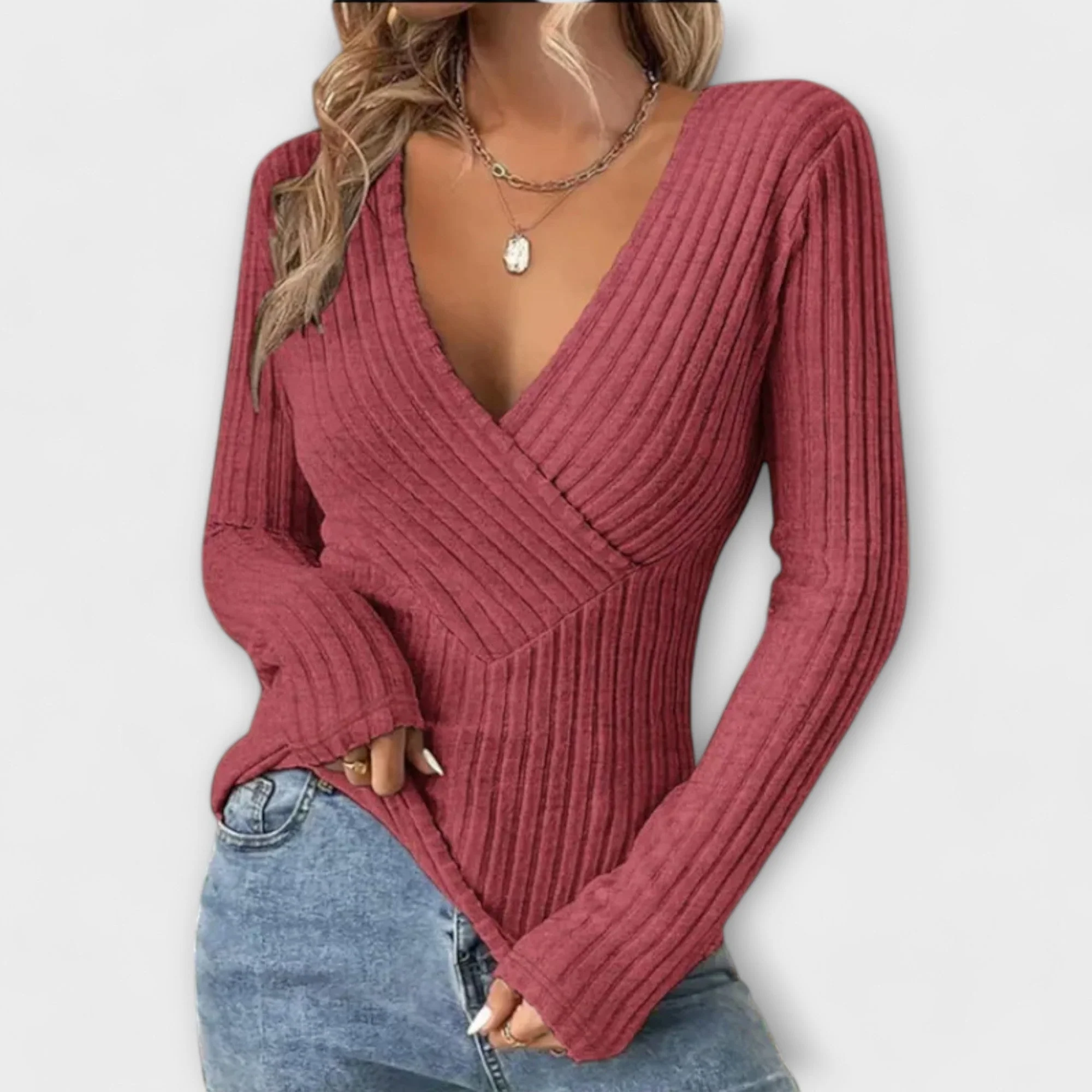 Nayla – Geripptes Wickelshirt mit V-Ausschnitt - Image 2