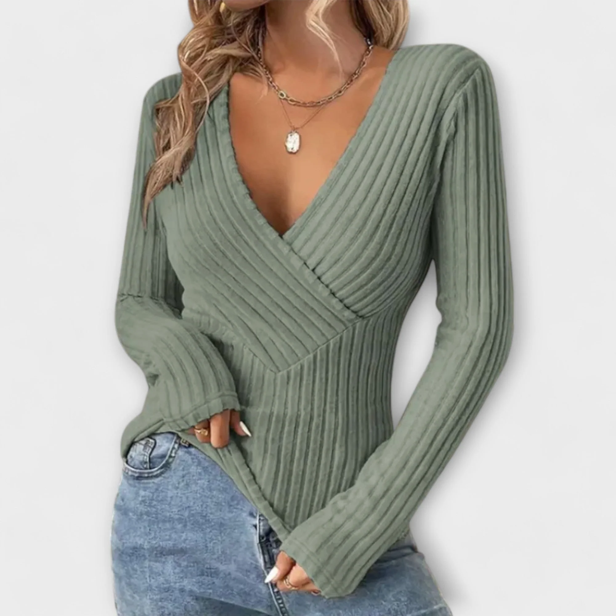 Nayla – Geripptes Wickelshirt mit V-Ausschnitt - Image 5