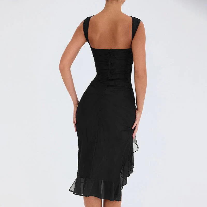 Nelia | Knielanges Kleid mit gerüschtem Schlitz - Image 3