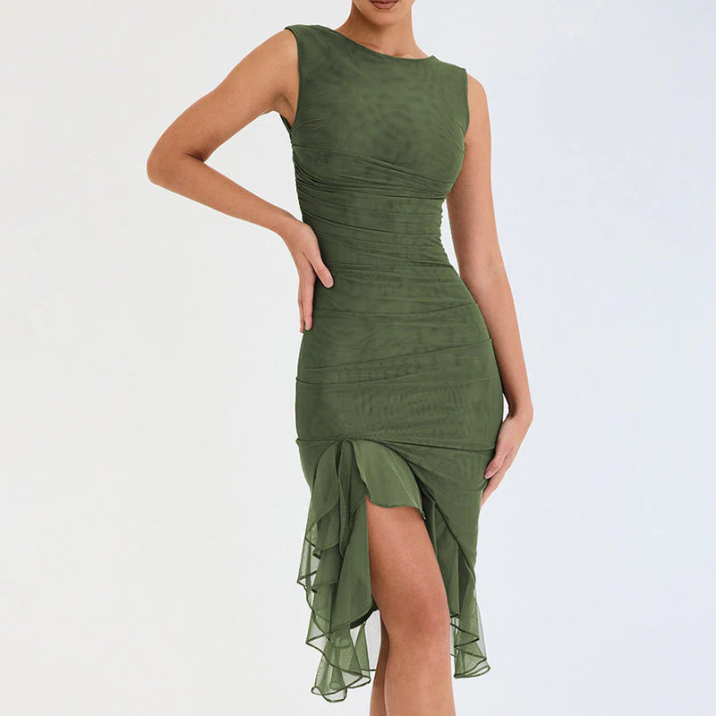 Nelia | Knielanges Kleid mit gerüschtem Schlitz - Image 4