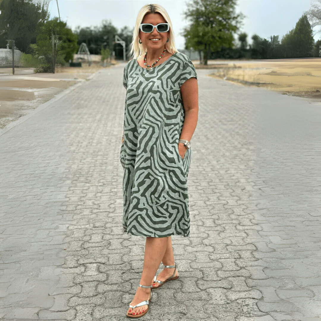 Nelia | Sommerkleid mit Rundhalsausschnitt und elegantem Muster - Image 2