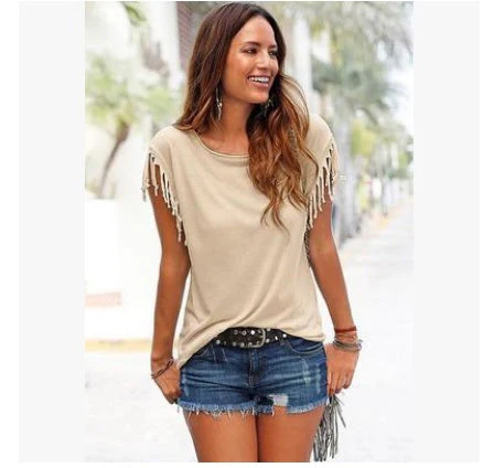Nesta- Rundhals T-shirt Mit Fransen - Image 7