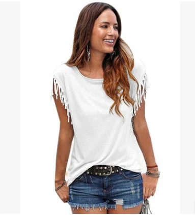 Nesta- Rundhals T-shirt Mit Fransen - Image 8