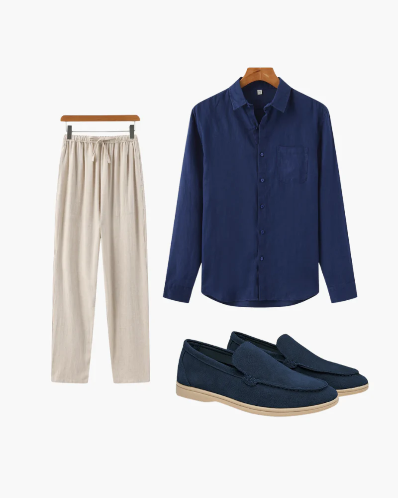 Nicholas | 3-teiliges Old Money Sommer-Outfit mit Leinenhemd, hose & Wildleder-Loafer - Image 8