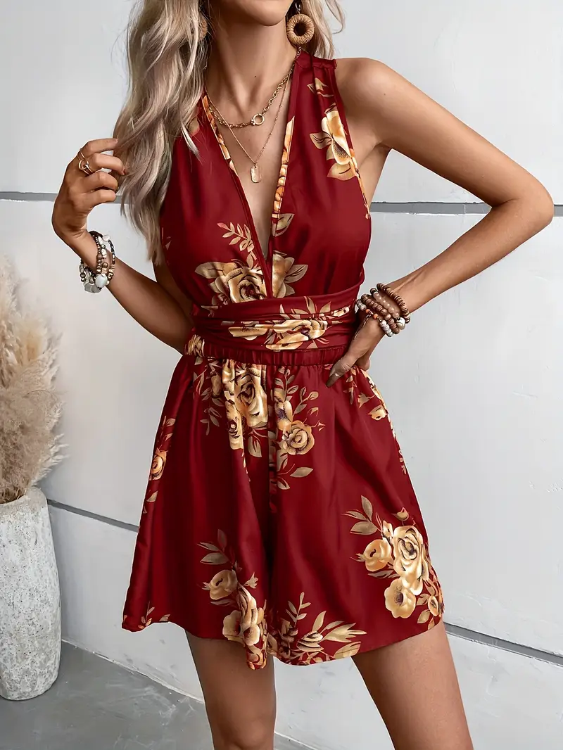 Nickei – Wunderschöner Strampler mit Blumenmuster und überkreuzten Trägern